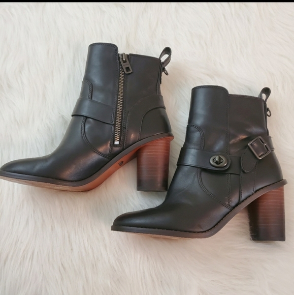 **Coach Sz 6 Black Leather Moto Bootie Ankle Boot - Picture 3 of 8